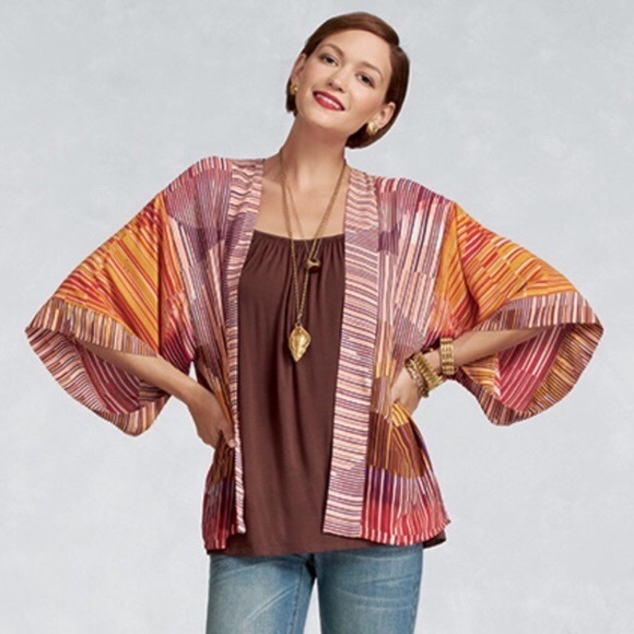 CAbi Other - CAbi Open Front Striped Multi-Color Cropped Kimono